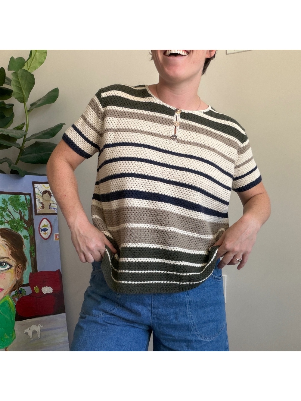 Vintage 90s striped short sleeve knit top